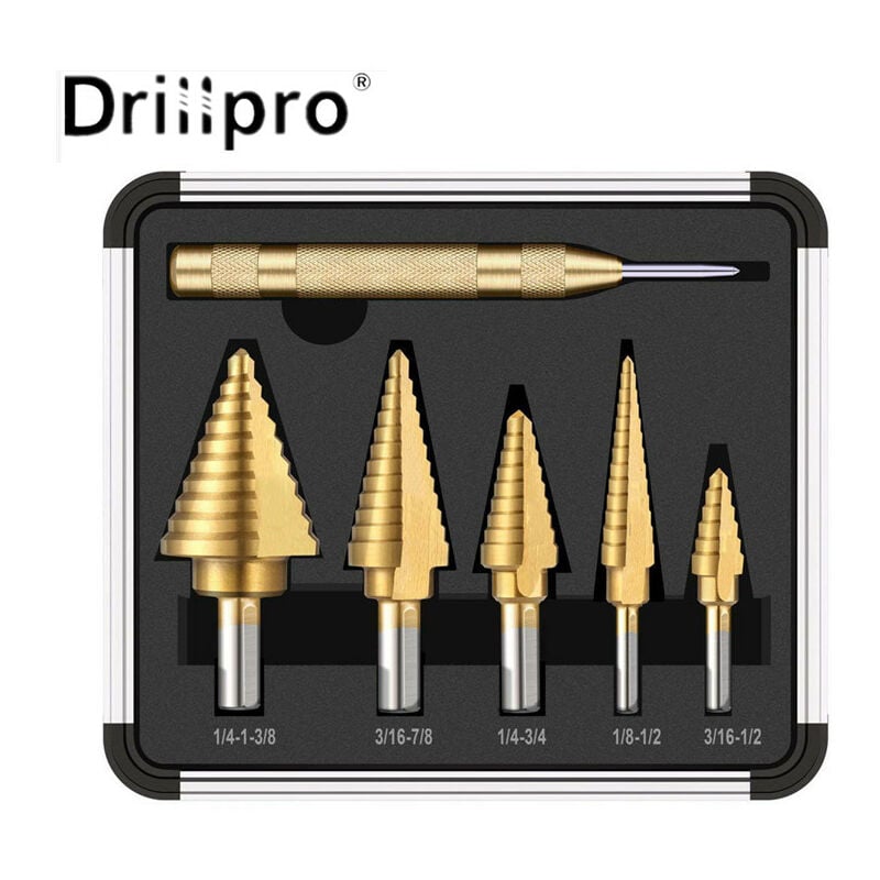 Image of Set di punte da trapano rivestite in titanio hss 4241 da 6 pezzi (da 1/8 a 1-3/8) Drillpro