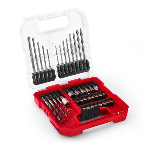 Set di punte e trapani originale Einhell L-CASE da 40 pezzi (punte da 25 mm, portapunte a cambio rapido, chiave a bussola, svasatore, punte per metallo, pietra e legno, inclusa scatola di custodia)
