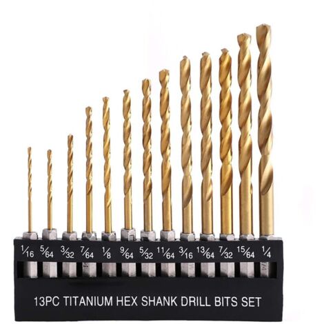 Set di punte elicoidali in titanio, 13 pezzi, gambo esagonale in acciaio rapido per legno, plastica, lega di alluminio, cambio rapido, 1/16"-1/4"