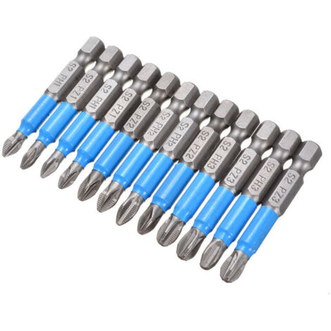 Set di punte per cacciavite KZQ da 12 pezzi, punte per cacciavite Phillips magnetiche con gambo esagonale da 1/4 di pollice per trapani elettrici PZ1, PZ2, PZ3, PH1, PH2, PH3 - 50 mm di lunghezza