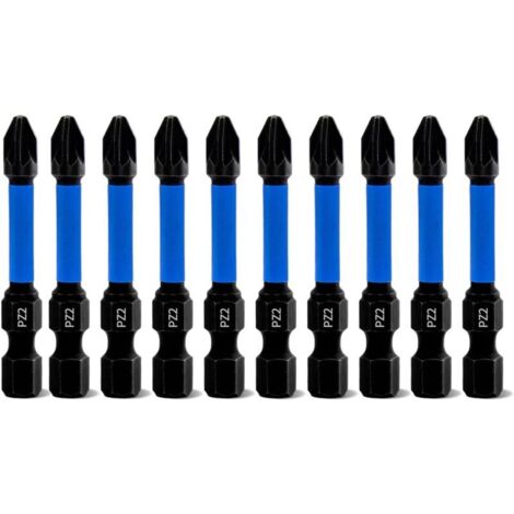 Set di punte per cacciavite Pozidriv professionali KZQ, 10 pezzi, lunghezza 50 mm, punte per avvitatore a percussione magnetico PZ2 con gambo esagonale da 1/4 di pollice