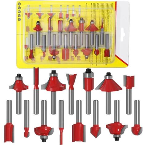 Set di punte per fresa da 15 pezzi, set di punte per fresa in carburo di tungsteno da 6,35 mm, set di punte per fresa con gambo da 1/4", kit di punte per fresa per la lavorazione del legno