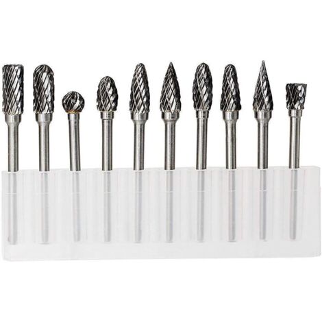 Set di punte per fresa in metallo duro, gambo da 1/8 di pollice (circa 0,6 cm), con punta da 1/4 di pollice (circa 0,6 cm), punta per fresa rotativa a doppio taglio, per intaglio del legno, 10 pezzi.
