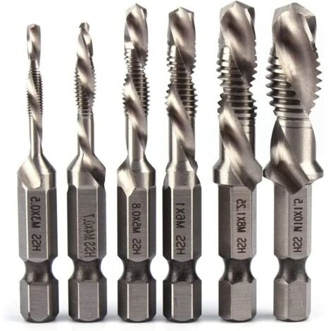 Set di punte per maschiatura, set di maschi per filettatura metrica M3 M4 M5 M6 M8 M10 HSS con rivestimento in titanio, set di punte e maschi da 1/4"