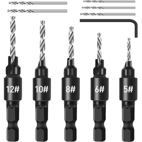 Set di punte per smussatura da 5 pezzi, set di frese a cambio rapido con attacco esagonale regolabile da 1/4", punte per fresatura sostituibili con chiave esagonale, set di punte per trapano per lavor