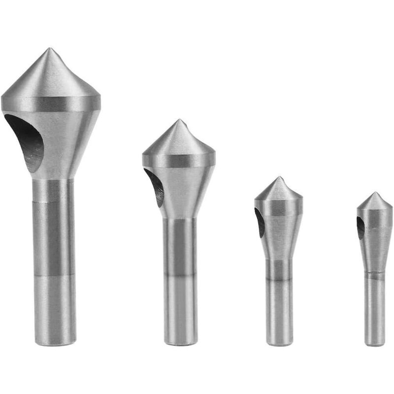 Set di punte per svasatura, smussatura e sbavatura (2-5 mm, 5-10 mm, 10-15 mm, 15-20 mm), utensili per la lavorazione del legno con gambo tondo,