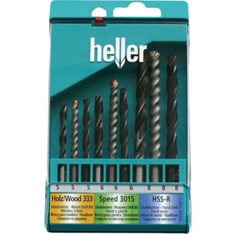 Set di punte universali, 9 punte per metallo, legno e pietra HELLER