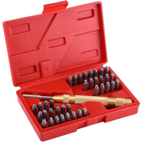 Set di punzoni per lettere, 38 pezzi di punzoni per numeri e lettere con utensile per punzonatura, punzoni automatici da 3 mm per marcare su metallo, legno, pelle, ecc.