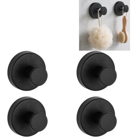 Set di quattro eleganti ganci in acciaio inox nero - Design Praga - Ganci portasciugamani da bagno - Gancio estensibile - 4,70 cm × 5,99 cm - Adatto per il montaggio su piastrelle del bagno - Nero