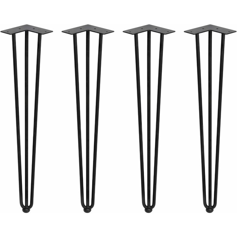 Image of Lotto di 4 gambe Hairpin a 3 aste per tavolo, altezza 710mm, Acciaio, Verniciato nero - Verniciato nero - Emuca
