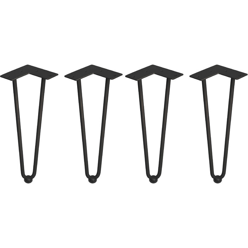 Image of Lotto di 4 gambe Hairpin a 2 aste per tavolo, altezza 400mm, Acciaio, Verniciato nero - Verniciato nero - Emuca