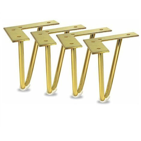 Set di quattro robuste gambe per mobili in metallo con tappi e viti placcati in oro da 15 cm, adatte per armadi, tavoli, divani, mobili TV, toelette, ecc.