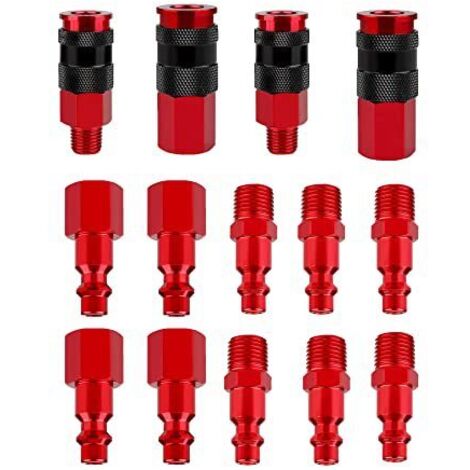 Set di raccordi a sgancio rapido 1/4NPT in ossido di alluminio stile americano 3 in 1 da 14 pezzi