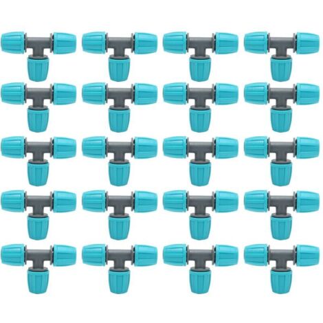 Set di raccordi per irrigazione da 20 pezzi, raccordo a T per tubo di irrigazione in PE da 16 mm per serre, giardini e agricoltura