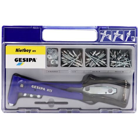 Set di rivetti a occhiello Nietboy 135 pezzi con pinza NTS e rivetti a occhiello D.4mm in valigetta
