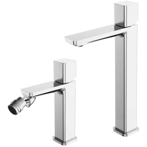 Set di rubinetti lavabo alto e bidet con manopola e scarico incluso Lotus