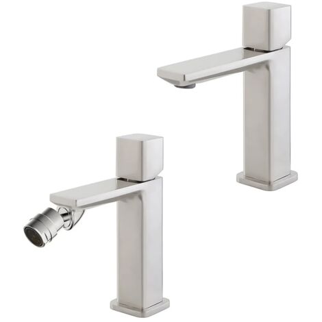 Set di rubinetti lavabo e bidet color nichel con piletta Lotus