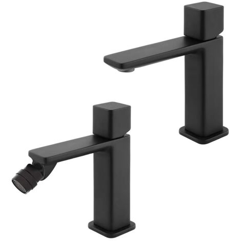 Set di rubinetti lavabo e bidet nero opaco con piletta Lotus