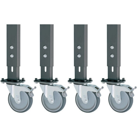 Set di ruote a rotella 4 con ruote direzionali con fissaggio fisso, diametro 125 mm, per tavoli di lavoro altezza 760-1080 mm