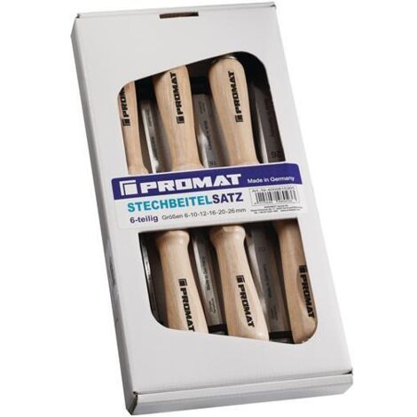 Set di scalpelli Promat da 6,10,12,16,20,26 mm manico in carpino forma Ulm Set di 6 pezzi