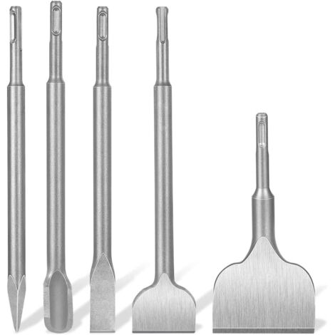 Set di scalpelli SDS Plus da 5 pezzi: scalpello largo, scalpello piatto, scalpello a punta e scalpello a U per muratura di piastrelle, muratura, granito, cemento.