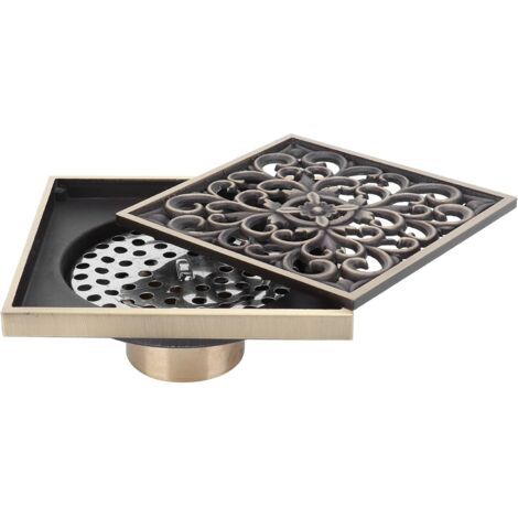 Set di scarico a pavimento, 10x10 cm, scarico doccia in rame antico, filtro per il bagno, deodorante, copertura per scarico doccia per bagno, toilette, cucina