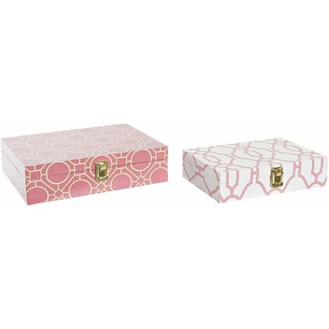 Set di Scatole Decorative DKD Home Decor Azzurro Rosa Legno MDF 22 x 12 x  10 cm (2 Unità)