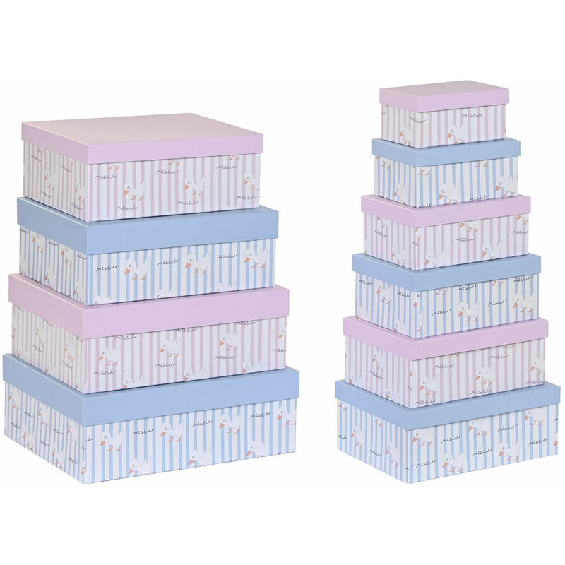 Image of Dkd Home Decor - Set di Scatole per Sistemare Impilabili Azzurro Rosa Cartone (43,5 x 33,5 x 15,5 cm)