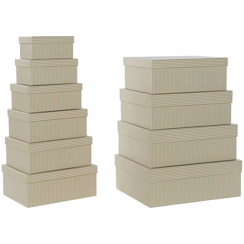 Image of Dkd Home Decor - Set di Scatole per Sistemare Impilabili Bianco Quadrato Cartone Senape (43,5 x 33,5 x 15,5 cm)
