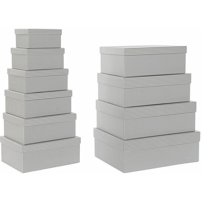 Image of Dkd Home Decor - Set di Scatole per Sistemare Impilabili Grigio Bianco Quadrato Cartone (43,5 x 33,5 x 15,5 cm)