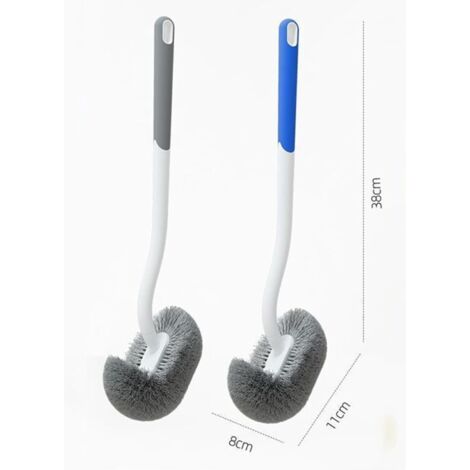 Set di scopino per WC in due pezzi con design curvo, testina angolata per una pulizia accurata senza angoli morti, scopino per WC a parete, grigio e blu.