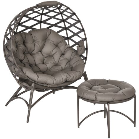 Set di sedie da giardino, 2 pezzi, sgabello/tavolino, ampi cuscini di seduta, struttura in acciaio, colore: sabbia, 118 x 75 x 142 cm