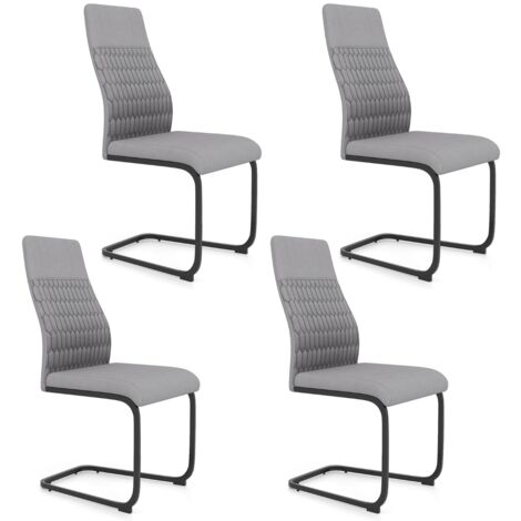 Set di sedie da pranzo da 4 con schienale alto inclinabile e cuscinetti antiscivolo, Sedia decorativa rivestita per interni Grigio
