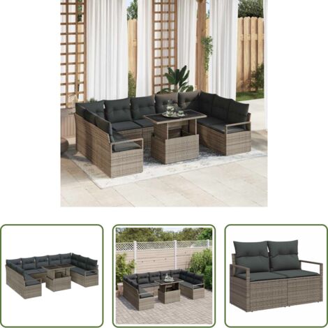Set di sedie -  Set Divano da Giardino 10 pcs Grigio Poly Rattan