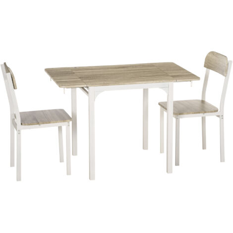 Set di sedute composto da due elementi, tavolo da pranzo pieghevole con 2 sedie, tavolo pieghevole, 110 cm x 70 cm x 75 cm, Bianco + Naturale