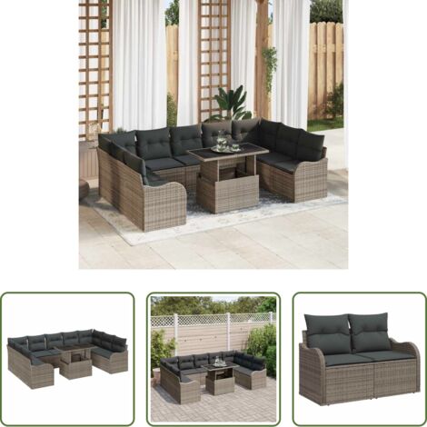 Set di sedute -  Set Divano da Giardino 10 pcs Grigio Rattan in Polipropilene
