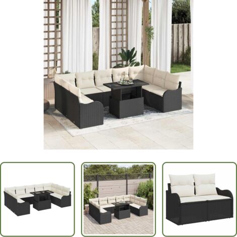 Set di sedute -  Set Divano da Giardino 10 pcs Nero Rattan in Polipropilene