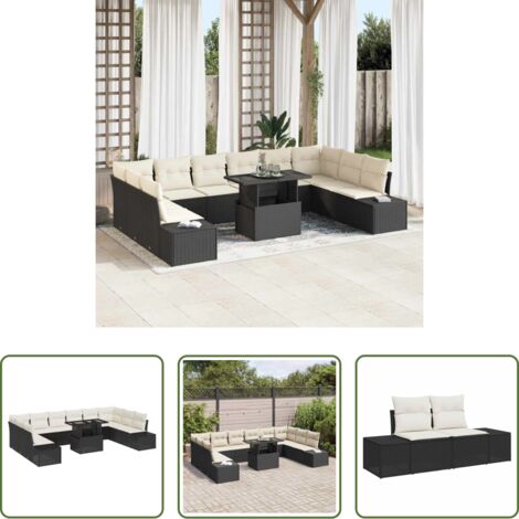 Set di sedute -  Set Divano da Giardino 11 pcs Nero Poly Rattan