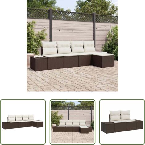 Set di sedute -  Set Divano da Giardino 5 pcs Marrone e Crema polyrattan