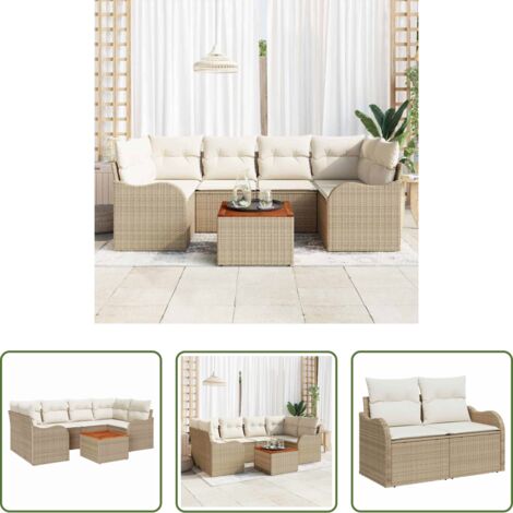 Set di sedute -  Set Divano da Giardino 7 pcs Beige e Crema polyrattan