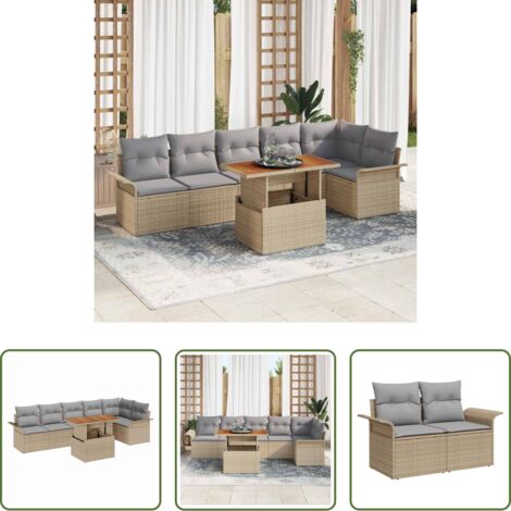 Set di sedute -  Set Divano da Giardino 7 pcs Beige e Grigio Chiaro polyrattan