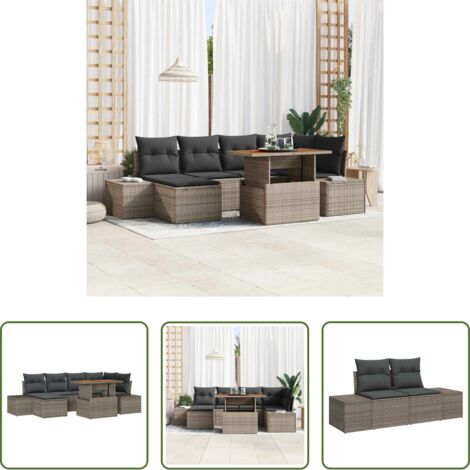 Set di sedute -  Set Divano da Giardino 7 pcs Grigio Poly Rattan