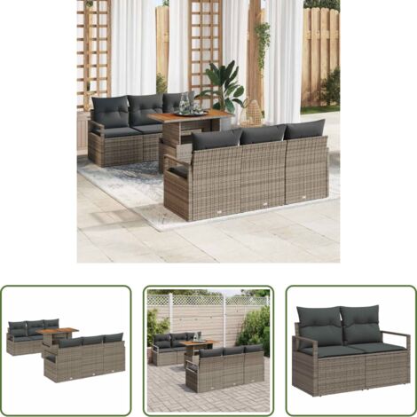 Set di sedute -  Set Divano da Giardino 7 pcs Grigio Poly Rattan