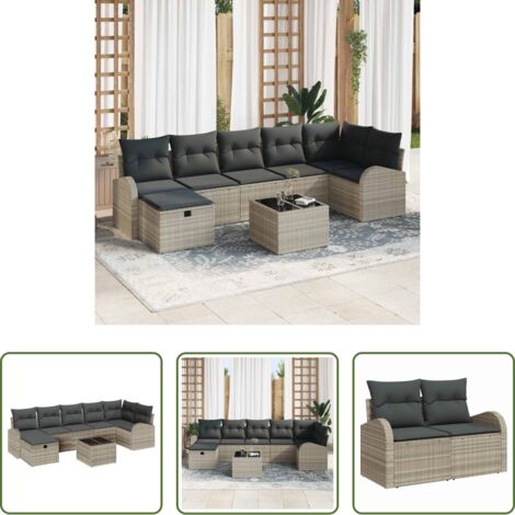 Set di sedute -  Set Divano da Giardino 8 pcs Grigio chiaro Poly Rattan