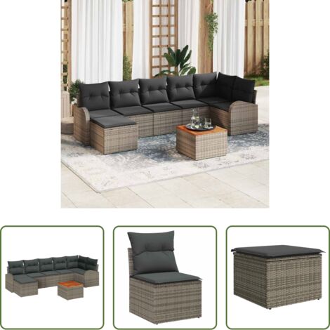 Set di sedute -  Set Divano da Giardino 8 pcs Grigio polyrattan