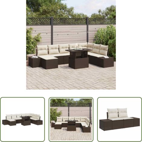 Set di sedute -  Set Divano da Giardino 9 pcs Marrone Poly Rattan