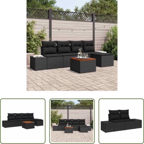 Set di sedute -  Set Divano da Giardino con archiviazione 6 pcs Nero polyrattan