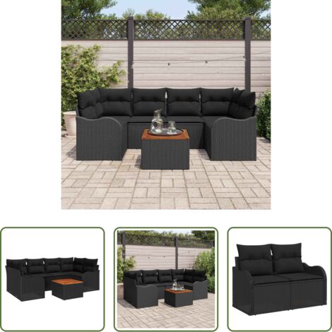 Set di sedute -  Set Divano da Giardino con archiviazione 7 pcs Nero polyrattan