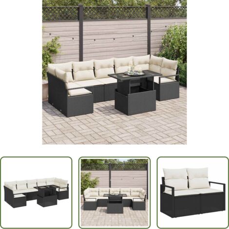 Set di sedute -  Set Divano da Giardino con archiviazione 8 pcs Nero Poly Rattan
