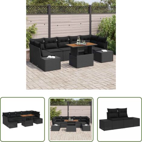 Set di sedute -  Set Divano da Giardino con archiviazione 8 pcs Nero Poly Rattan